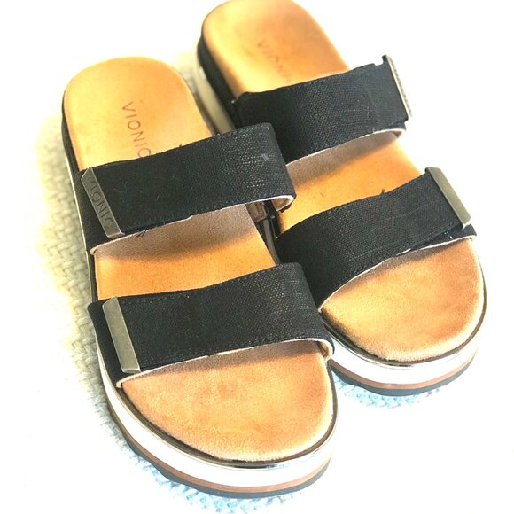 Vionic sandles women's 8.5 black adjustable canvas straps chunky arch support - Picture 2 of 9